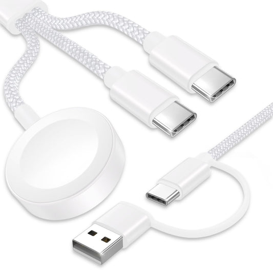 TOP-UP 3 in 2 USB C Cable for Apple Watch Charger (4FT/1.2M) – Fast Multi Charging Travel Cable Compatible with iWatch Ultra 2/SE 2/Series 11–1, iPhone 17/16/15 Series, iPad, AirPods