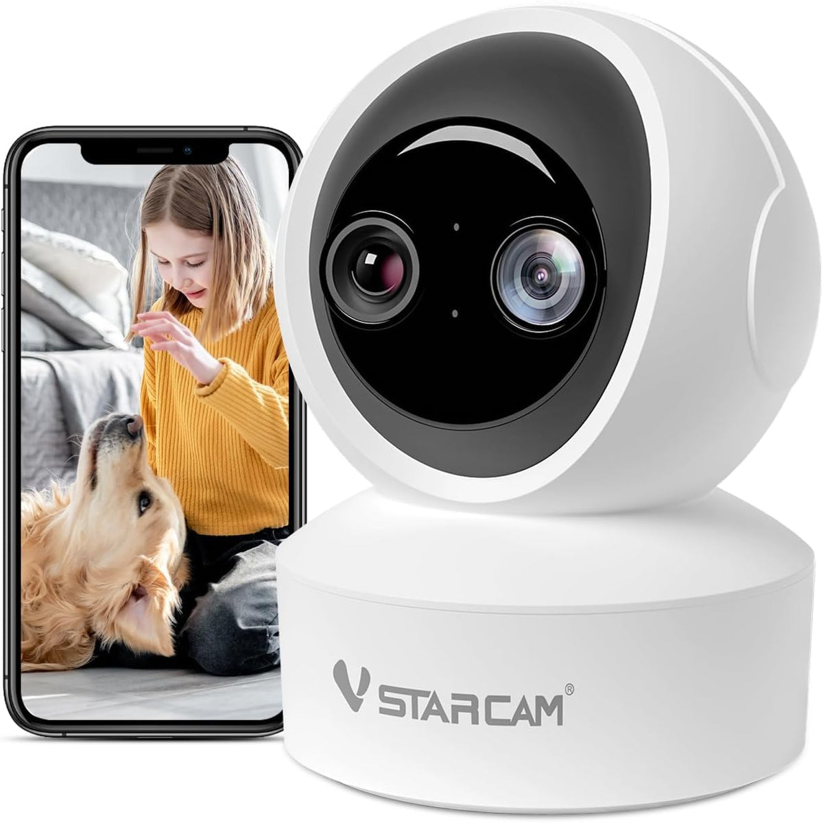 VSTARCAM 2K HD Pet Camera with Phone App, Indoor Camera for Home Night Vision, 2-Way Audio, Motion Detection, 2.4G WiFi Dual Monitor, 7/24 Recording, Cloud/SD Card Storage