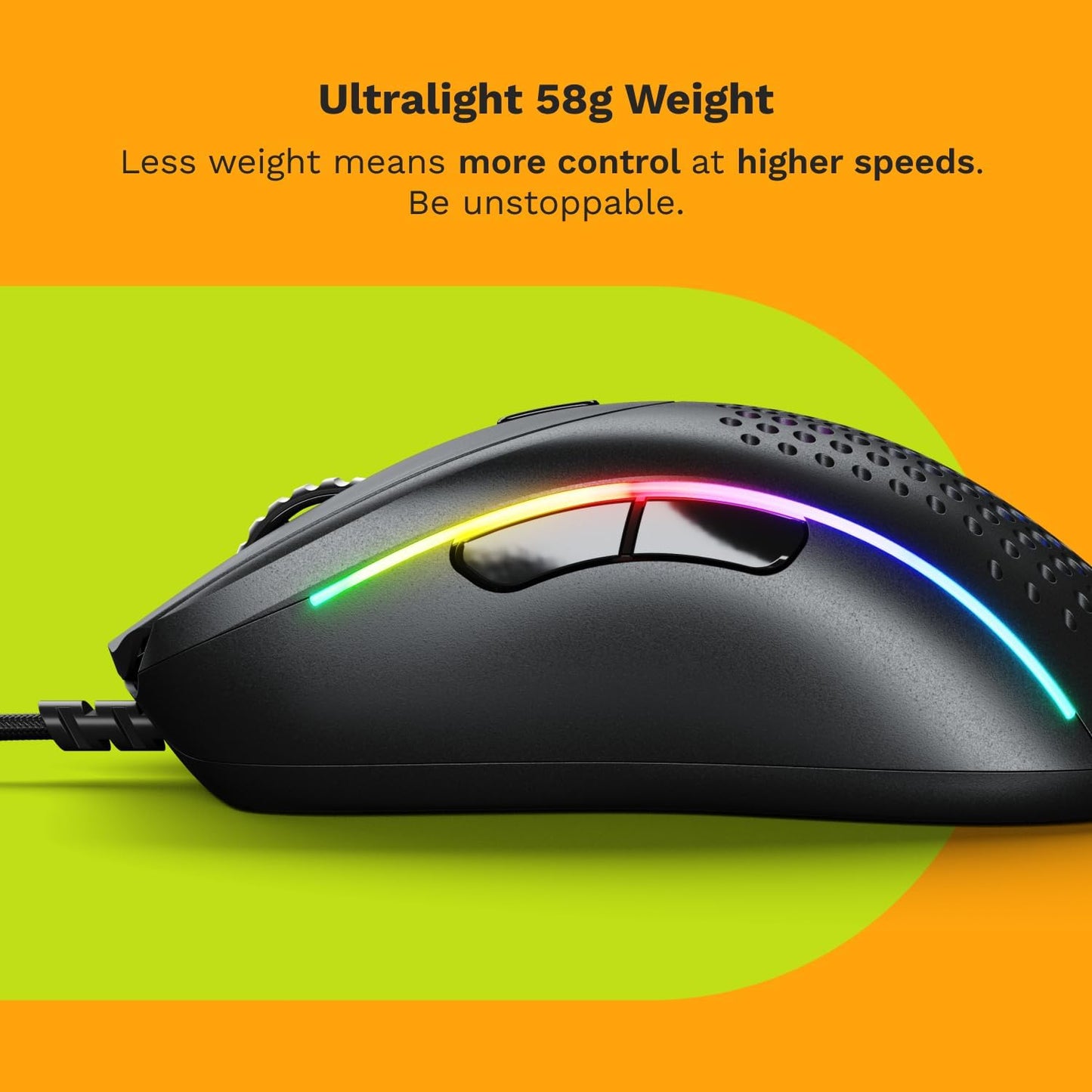 Glorious Gaming - Superlight Wired PC Gaming Mouse with Honeycomb Shell, 6 Programmable Buttons, RGB Lighting & PTFE Skates - Model D 2, Matte Black