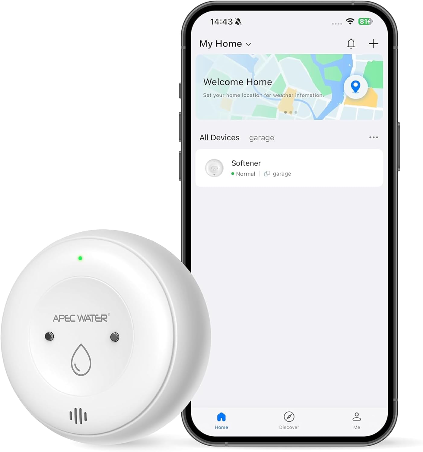 APEC Water WiFi Water Leak Detector, Dual Sensor, Pack of 1 | App Connected for Real-Time Alerts, Seamless Smartphone Integration, Trusted Reliability, White Color Housing