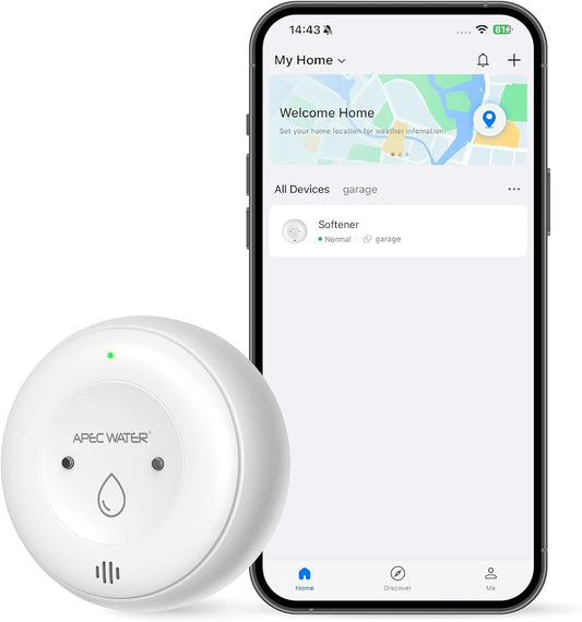 APEC Water WiFi Water Leak Detector, Dual Sensor, Pack of 1 | App Connected for Real-Time Alerts, Seamless Smartphone Integration, Trusted Reliability, White Color Housing