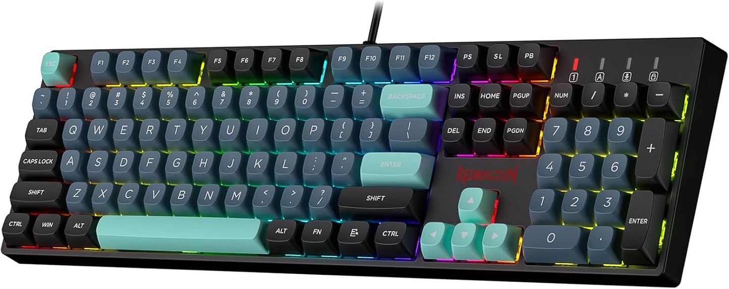 Redragon K582 Wired RGB Mechanical Gaming Keyboard, 104-Key Standard Layout | 16.8M Color Immersive eSports Lighting Vibe, N-Key Rollover for Accurate Combos, 50M-Keystroke Durability, Customize Software