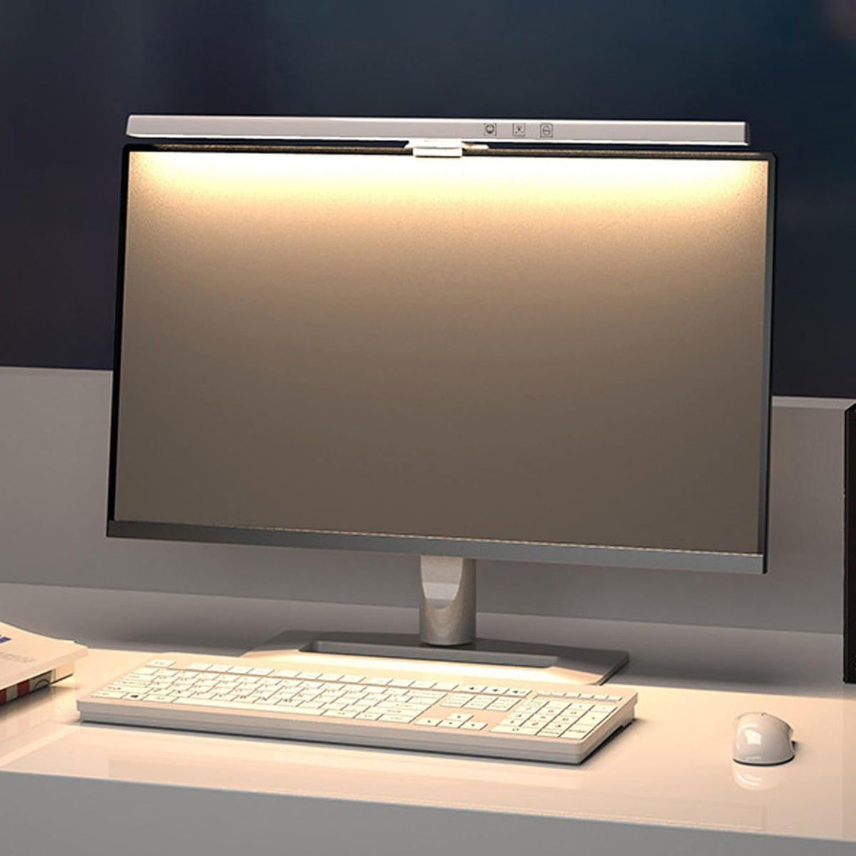 Pomya LED Computer Monitor Lamp, Computer Monitor Light Bar 3 Color Temperature ABS for Home (White)