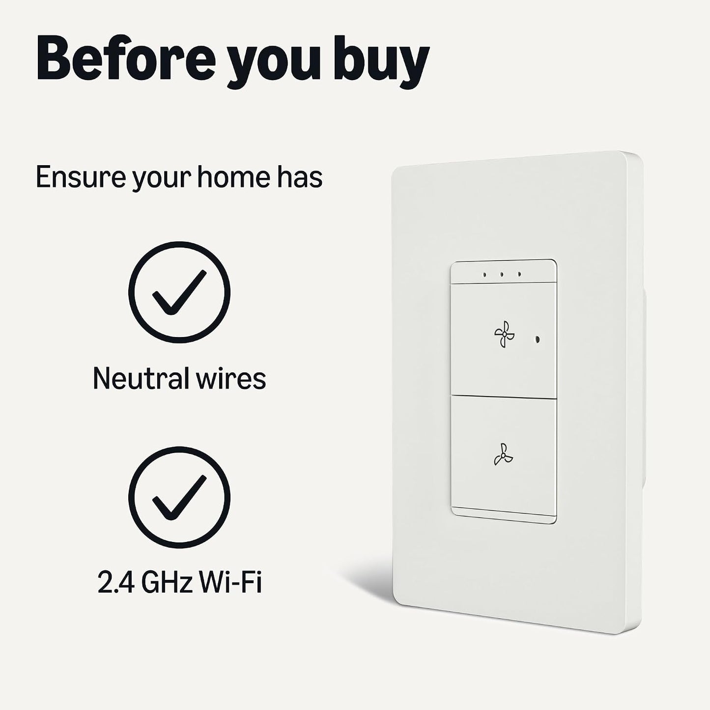 Amazon Basics Smart Ceiling Fan Control Switch, 4-Speed, Single Pole, Voice Control, Works with Alexa Only, Control from Anywhere, 2.4 GHz Wi-Fi, No Hub Required, White