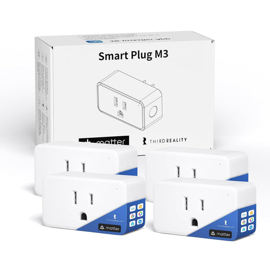 THIRDREALITY Smart Plug M3 4 Pack,Matter Over WiFi,15A/1800W Max,ETL Certified,Compact Design, Work with SmartThings, Apple Home,Alexa,Google, Homey,Home Assistant,No Power Meter,2.4G Wi-Fi Only