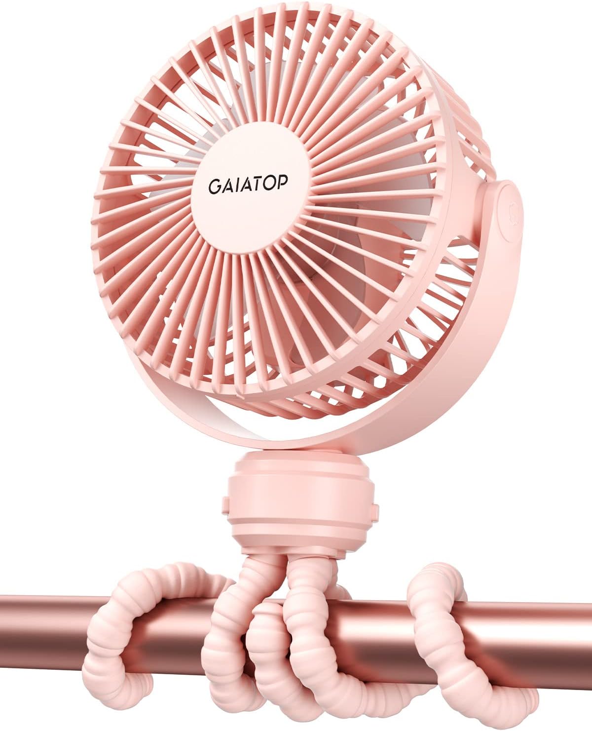 Gaiatop Mini Portable Stroller Fan, Small Clip on Fan 3 Speed Rechargeable | 360° Rotate Flexible Tripod, Battery Operated Detachable, Cooling for Car Seat Crib Treadmill Travel White
