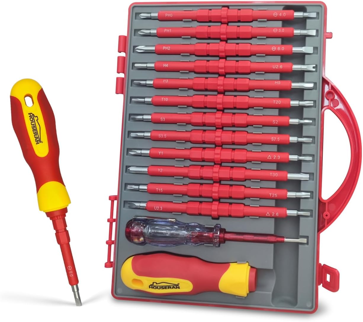 Electrical Screwdriver Set, Insulated Screwdriver, 26 Pcs | Magnetic Tip Electrician Tools Kit with Case, with Interchangeable Blades, Electrical Screwdriver for Men Household Repair