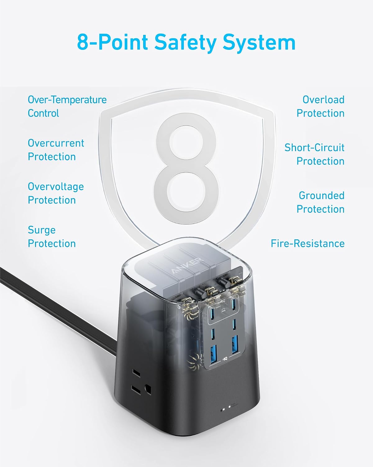 Anker Desktop Charger, 9-in-1 Power Strip with 300J Surge Protector, 100W | USB C Charger with 3 AC, 4 USB C, 2 USB A, 5ft Flat Plug Extension Cord with Multiple Devices, Home Office, Desk Accessories