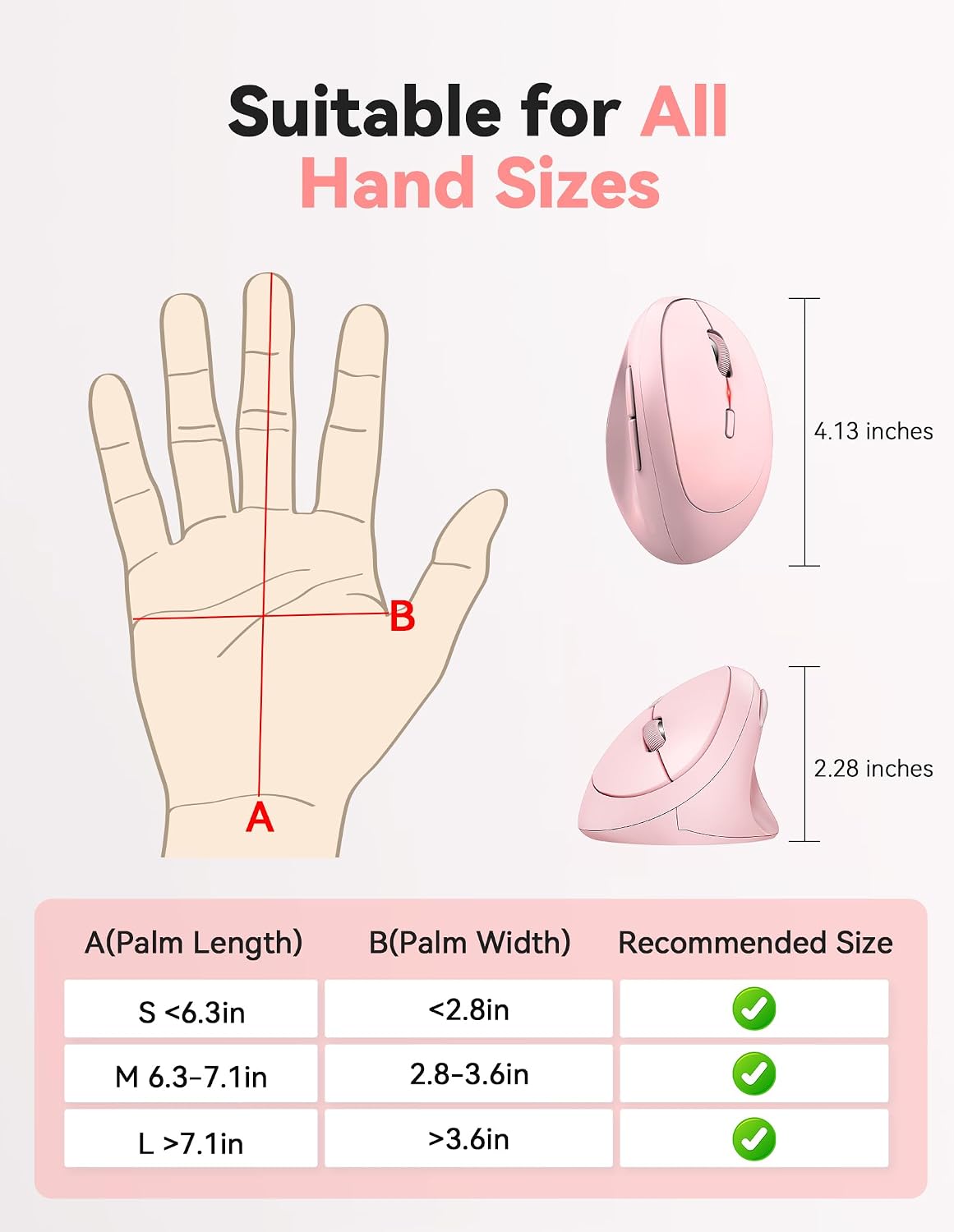 TECKNET Ergonomic Mouse, Bluetooth Wireless Vertical Mouse, Rechargeable Battery, Quiet Clicks, 4800 DPI Adjustable, BT5.0/3.0 & 2.4G Connect, Easy to use, Wide Compatibility - Pink