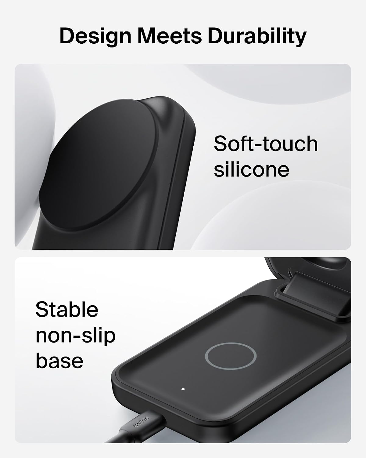 Belkin Qi2.2 25W Magnetic Wireless Charging Station, 3-in-1 Foldable Stand | MagSafe compatible, charging dock, iPhone 17/16/15, Apple Watch, AirPods, Pixel 10, foldable, 45W adapter