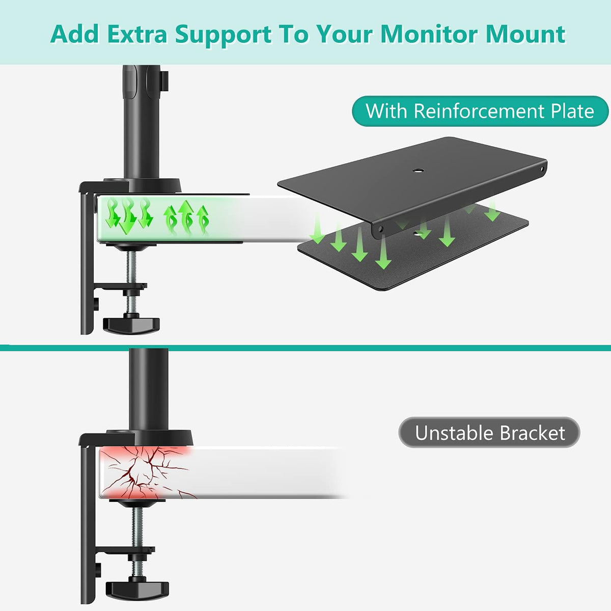 WALI Monitor Mount Reinforcement Plate for Thin, Glass, and Other Fragile Table Tops, with Most Monitor Bracket Grommet C Clamp Installation (CGRP-B), Black