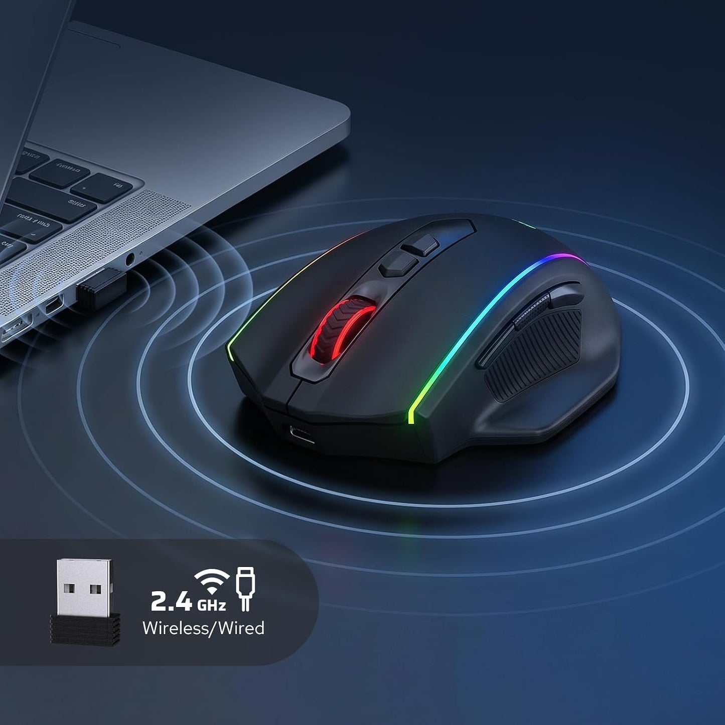 Redragon M686 Wireless RGB Optical Gaming Mouse 16000 DPI Remapping Keys | Cable-Free 0 Delay, Smooth Precise Tracking, Custom Macro Keybinds, Vibing Backlight, Ergonomic Grip Body Comfort