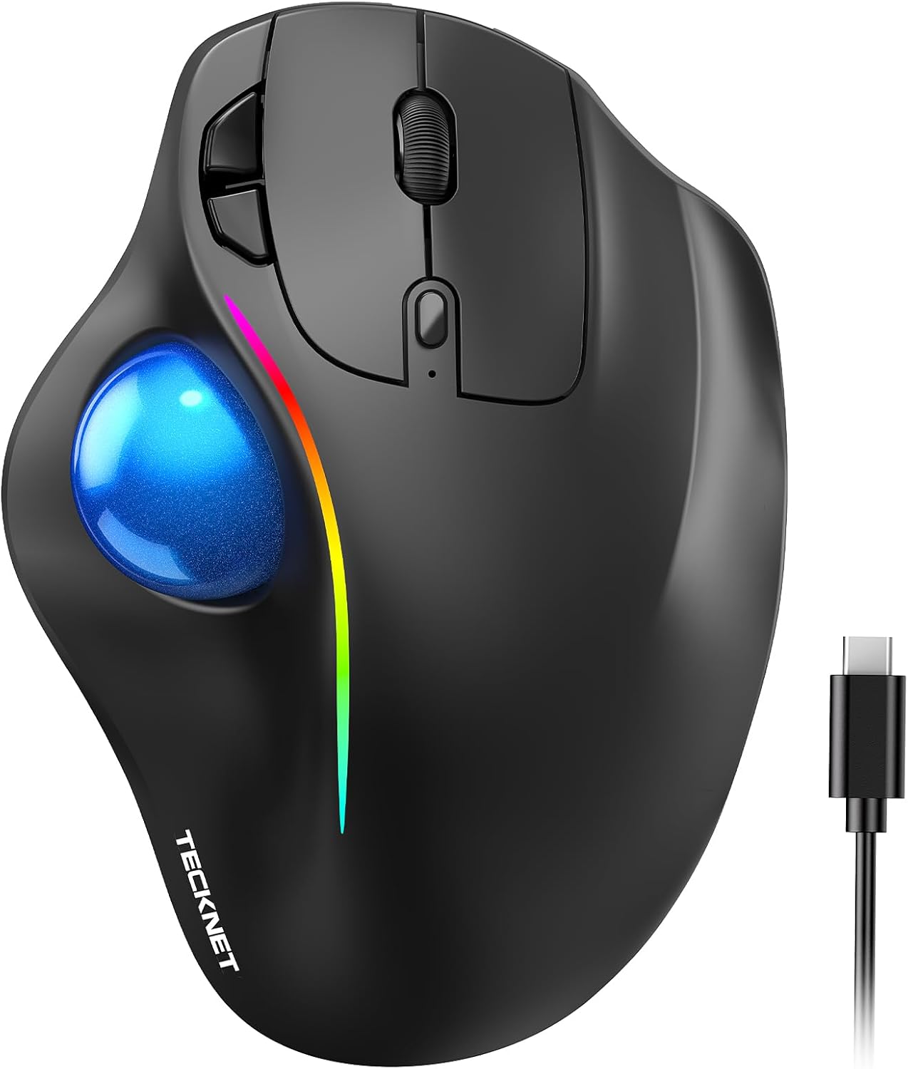 TECKNET Wireless Trackball Mouse, Bluetooth Mouse with Ergonomic, Black | 3-Device Connectivity (Bluetooth & 2.4G), 5 Adjustable DPI, RGB Lighting, PC, Mac & Laptop Compatible