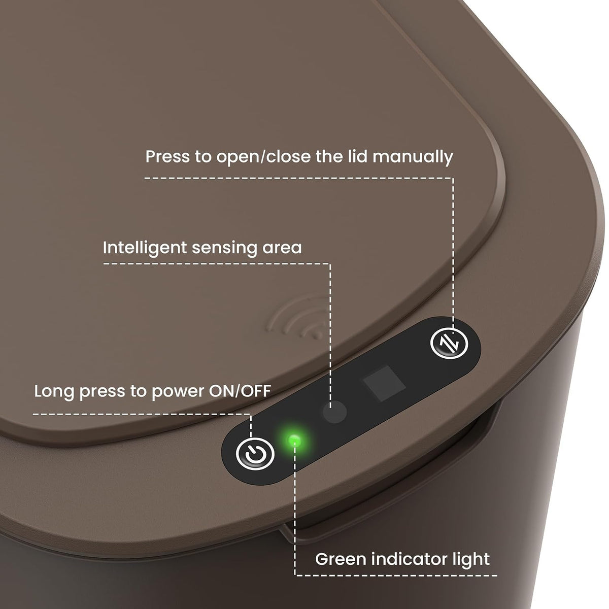 Cesun Automatic Motion Sensor Bathroom Trash Can with Lid, 2.6 Gallon Touchless Trash Bin, Smart Plastic Slim Garbage Can Small Brown Wastebasket for Toilet, Office, rv, Bedroom, Living Room