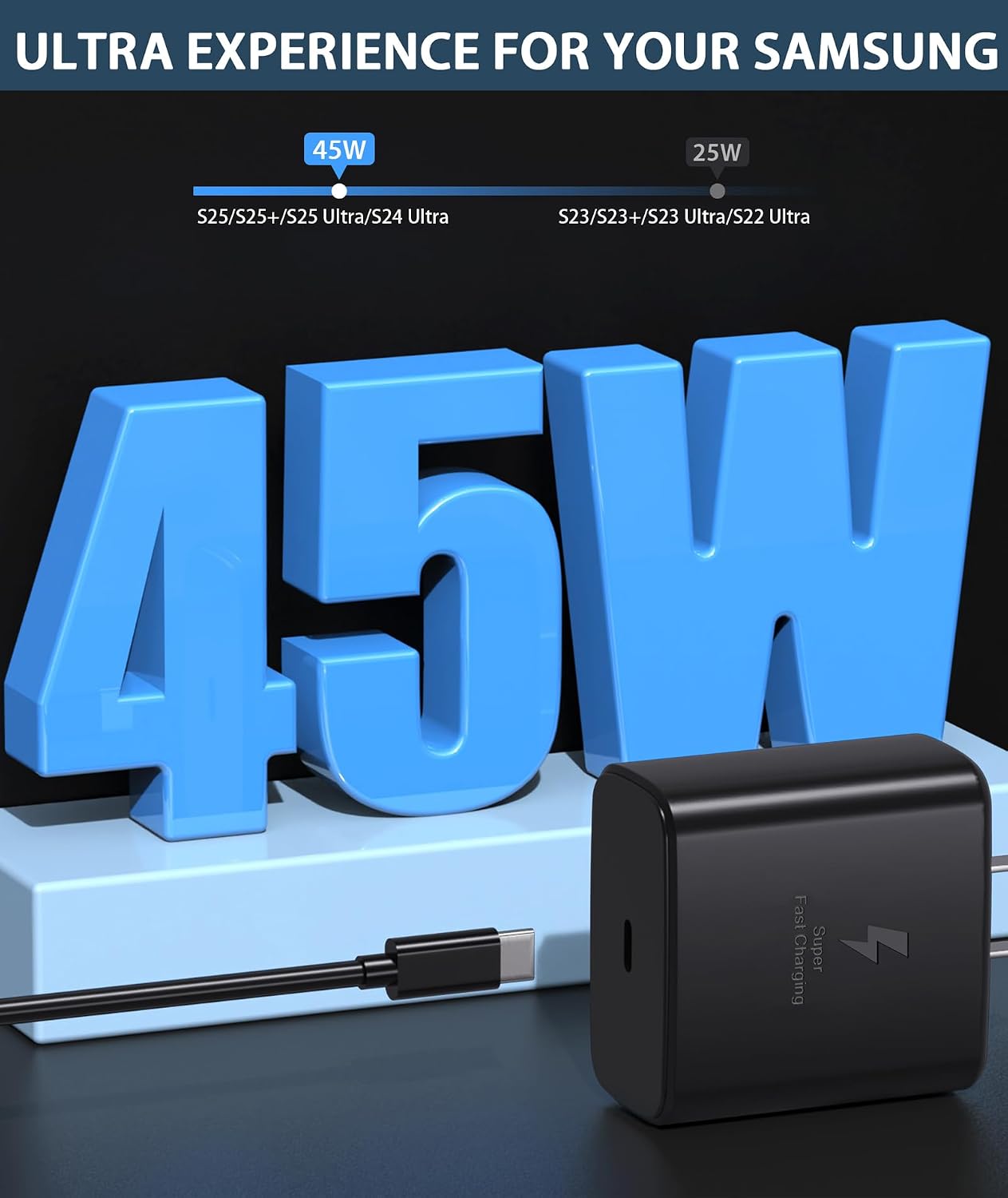 45W Super Fast Charger USB C- 45 Watt Type C Fast Charging Android Phone Charger Compatible with Samsung Galaxy S25 Ultra/S25/S25+/S26/S26+/S26Ultra/S24+/S24 Ultra/S23 Ultra Tab,6ft C Cable