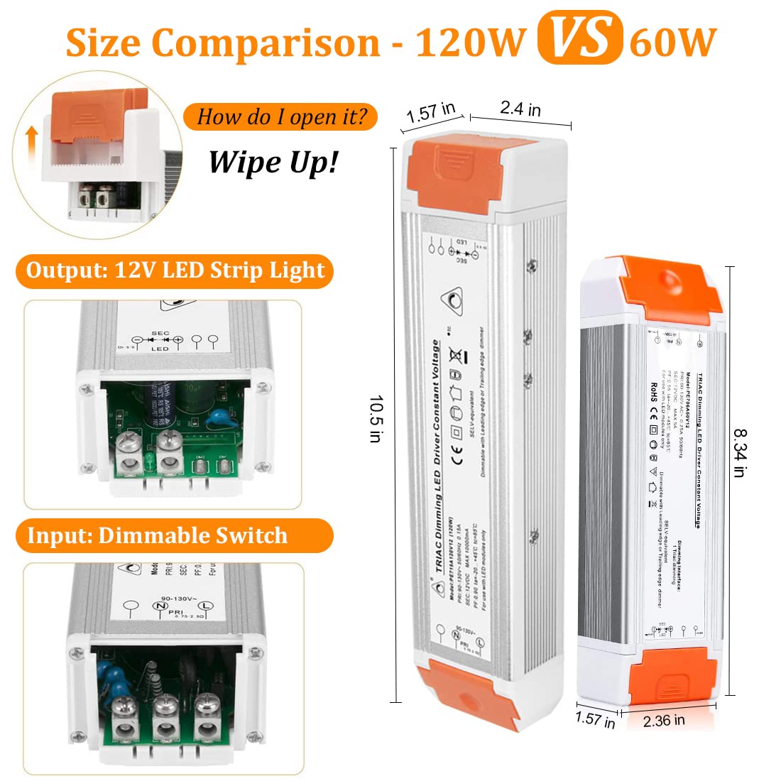 LEDMO LED Dimmable Driver 120W 12V DC Quiet Operation Universal Regulated
