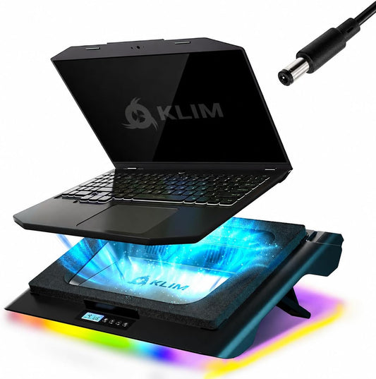 KLIM Everest Plus Gaming Laptop Cooling Pad - 6300 RPM Turbo Fan Cooler | Powerful DC cooling pad with dual turbo fans, RGB lighting, sealed foam design, cools fast. Fits 11-17.3in laptops.