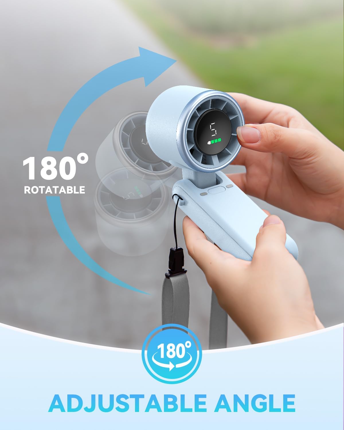 PlayHot Portable Handheld Turbo Fan, Travel Essentials, Gifts for Women/Men | 5-Speed, Up to 12H, 10m/s Airflow, USB-C Rechargeable, LED Display, 3-in-1 Foldable Personal Fan for Cruise, Beach, Vacation