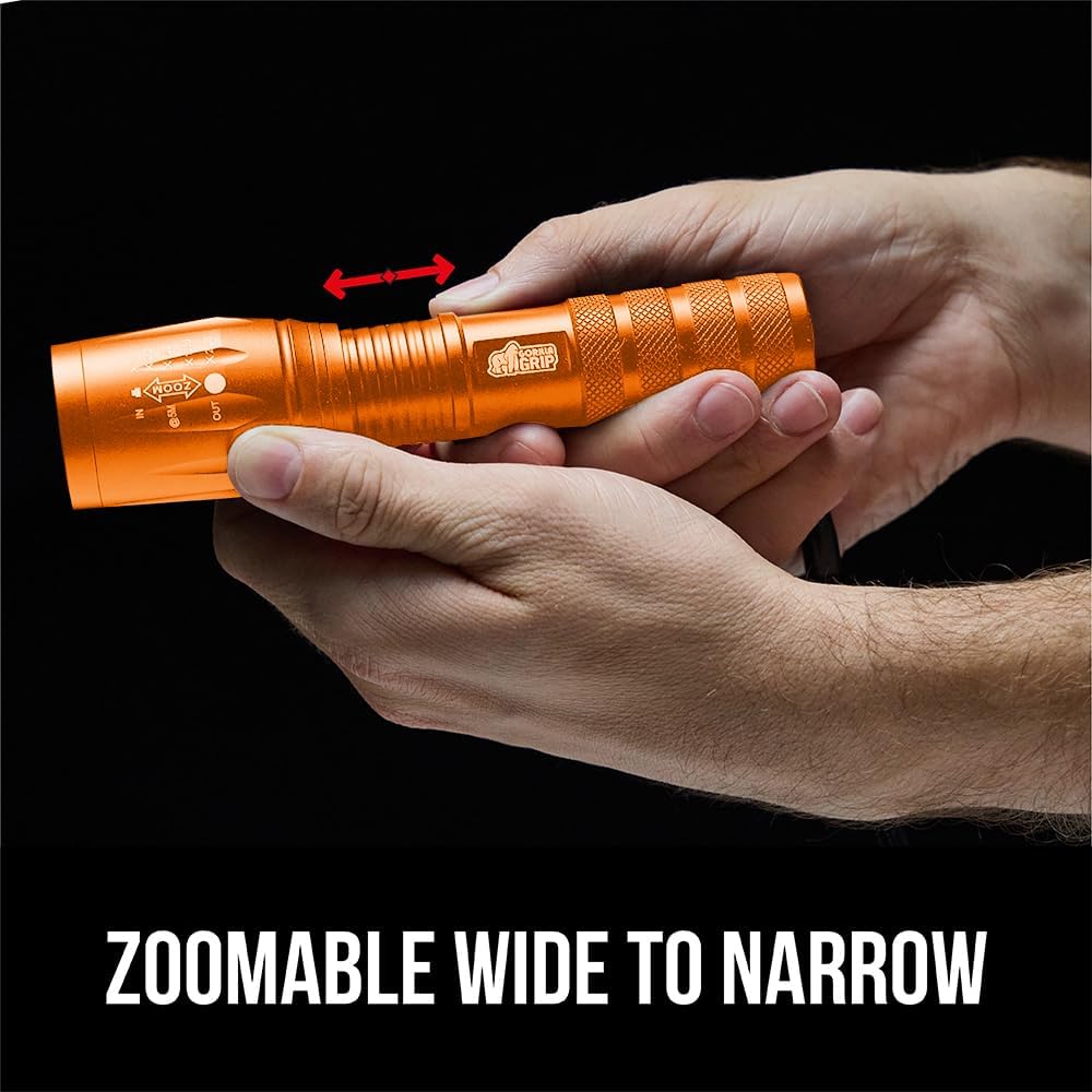 GORILLA GRIP Powerful LED Handheld Tactical Flashlight, 750 FT High Lumens 5 Adjustable Modes, Water Resistant, Ultra Bright Zoom Flashlights, Small Mini, Camping, Night Dog Walking, Orange