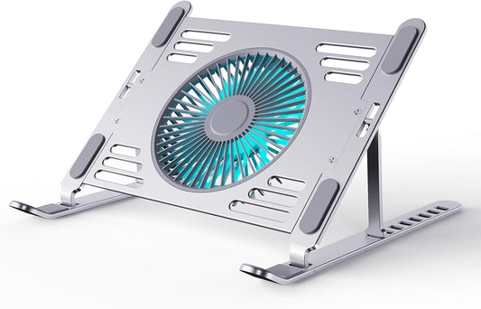 SHUWEI Portable Laptop Cooling Stand, Foldable & Adjustable Aluminum Stand with 3 Speed Powerful Quiet Fans, Ultra-Lightweight Ergonomic Cooling Pad for 17.3" Laptops (Silver, for 17.3" Laptop)