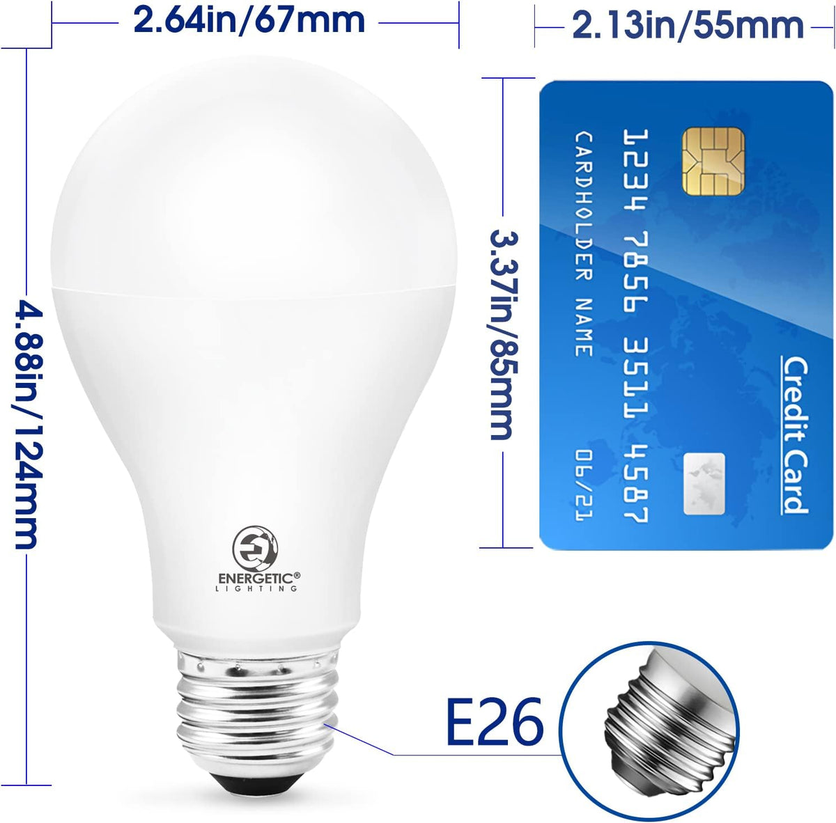 E ENERGETIC LIGHTING 150 Watt LED Bulb, 2600LM Super Bright Light Bulbs, Daylight 5000K, Dimmable A21 LED Bulb, E26 Standard Base, UL Listed, Damp Rated, 2 Pack