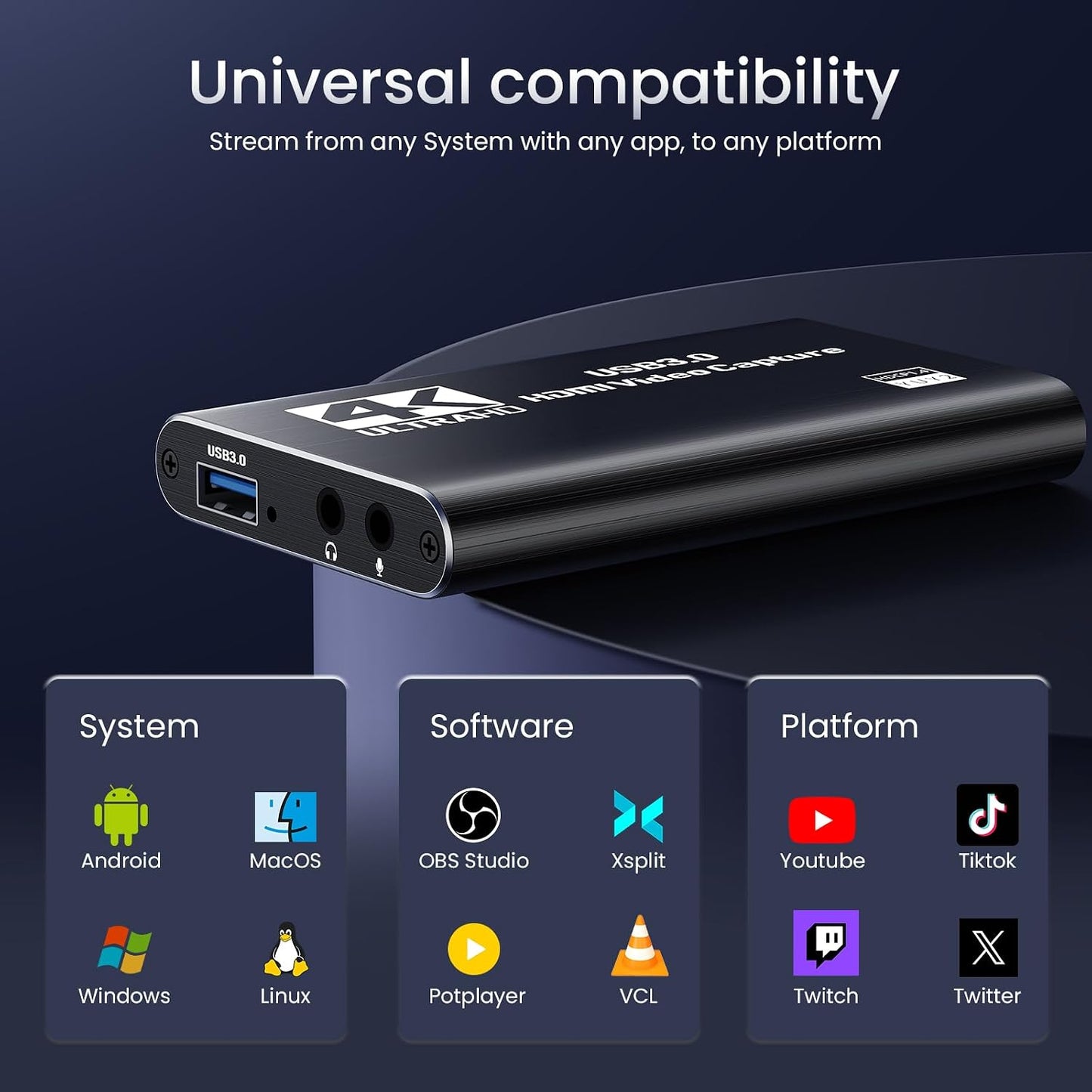 Papeaso USB 3.0 HDMI Capture Card, 2K30 FPS Capture with 4K Pass-Through | 2K30FPS/1080P60 capture & streaming with ultra-low latency 4K pass-through. for PS4/5, Switch 1/2, Xbox, PC, Mac & camera.