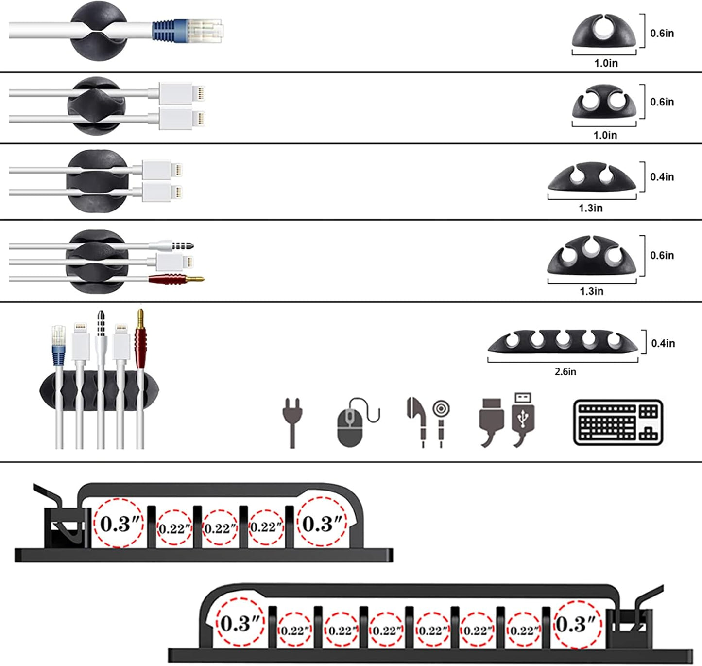 N NOROCME 192 PCS Cable Management Kit 4 Wire Organizer Sleeve | 11 Cable Holder,35Cord Clips 10+2 Roll Cable Organizer Straps,100 Fastening Cable Ties,for Computer TV Under Desk