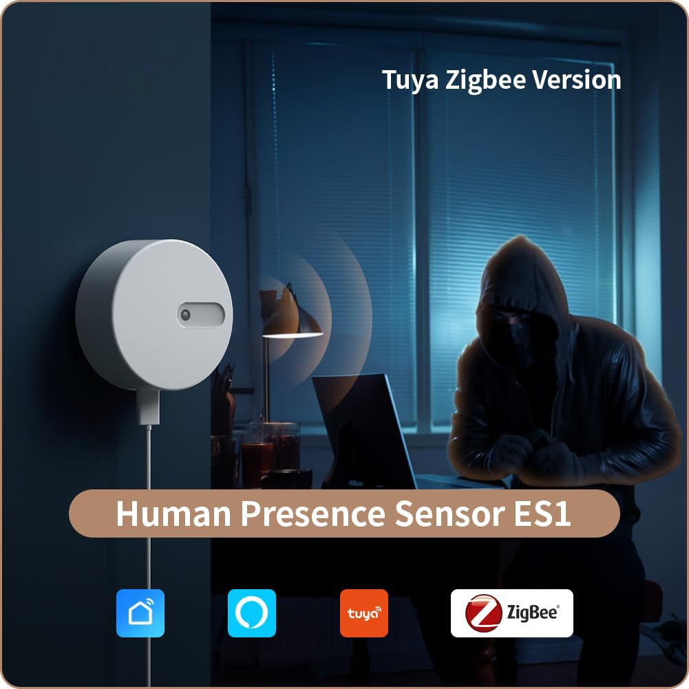 Human Presence Sensor ES1,Smart Motion Sensor with 24G mmWave Radar,Occupancy Sensor Requires Tuya Zigbee Hub for Home Security and Automation,Compatible with Alexa,Smart Life,Z2MQTT,ZHA
