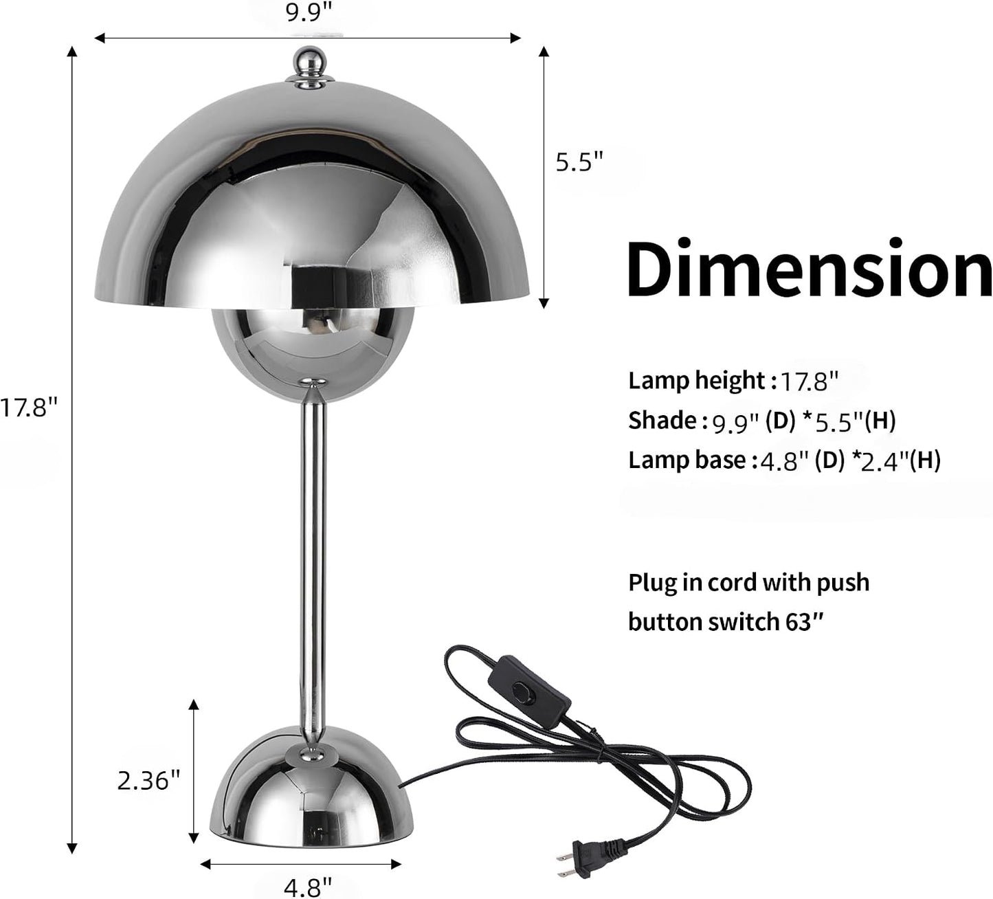 COSYLUX Creative Mid-Century Modern Bud Table Lamp, Chrome | Cute nightlight reading desk lamp, indirect lighting, all-metal construction, fits for bedroom, living room, study, office