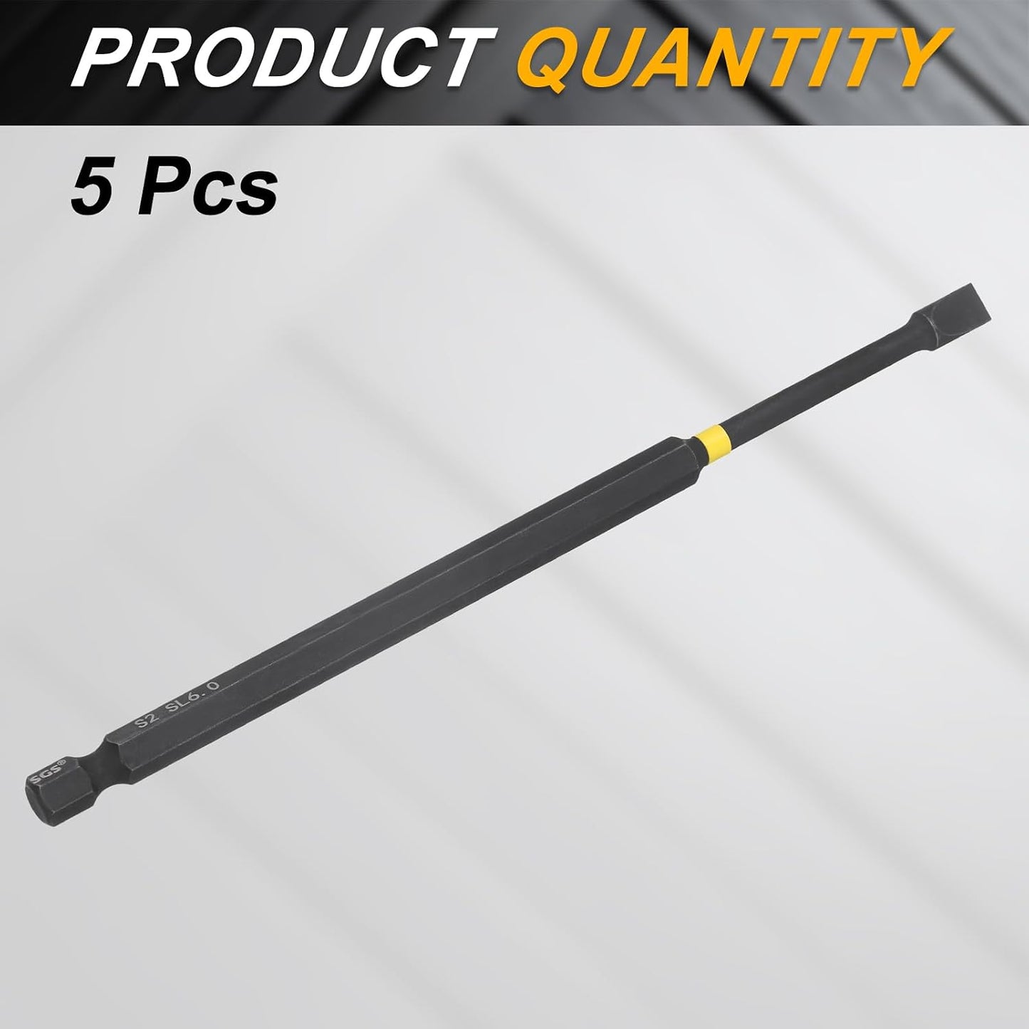 HARFINGTON 5pcs SL6 Slotted Impact Screwdriver Bits 6mm Slotted Tip 1/4" Hex Shank 150mm (6") Long Magnetic Flat Head Phosphated S2 Steel Screw Driver Drill Bits Electric Power Tool
