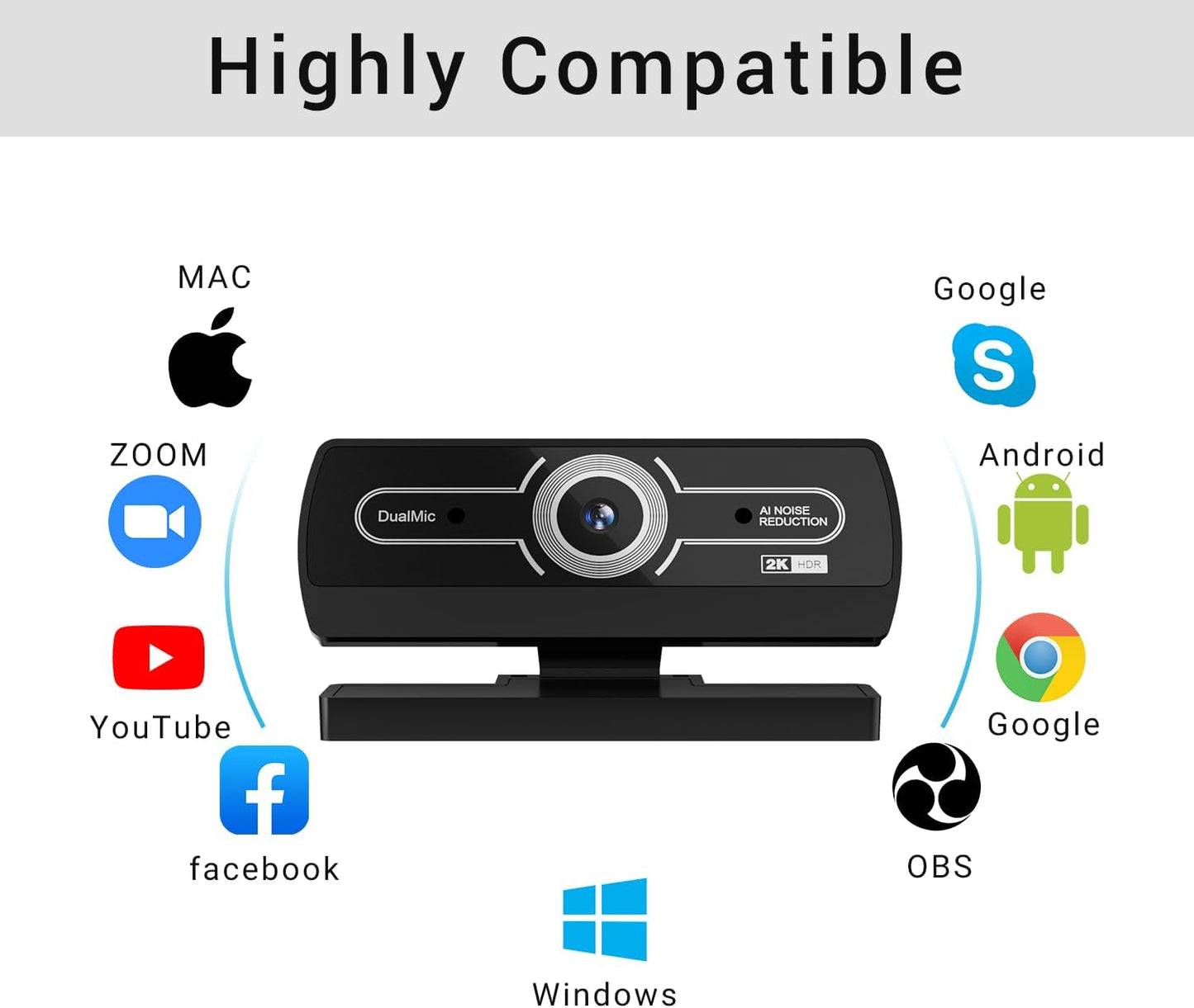 2K Webcam with Microphone, 1440P QHD Web Cam for Desktop Computer, Plug and Play USB Computer Camera for Laptop/PC, Streaming Web Camera with Auto Light Correction for Zoom/Teams/Skype, Mac/Windows