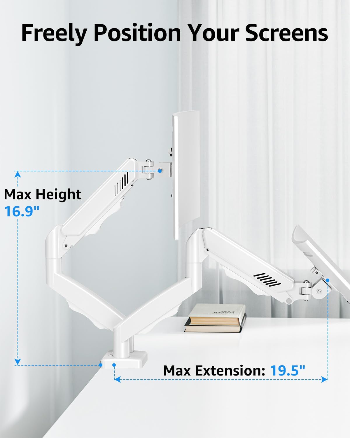 Dual Monitor Stand fits up to 32 inch, 4.4-19.8 lbs Computer Screens, Dual Monitor Desk Mount Height Adjustable, Monitor Arms for 2 Monitors, Home Office VESA Mounts, Freelift White