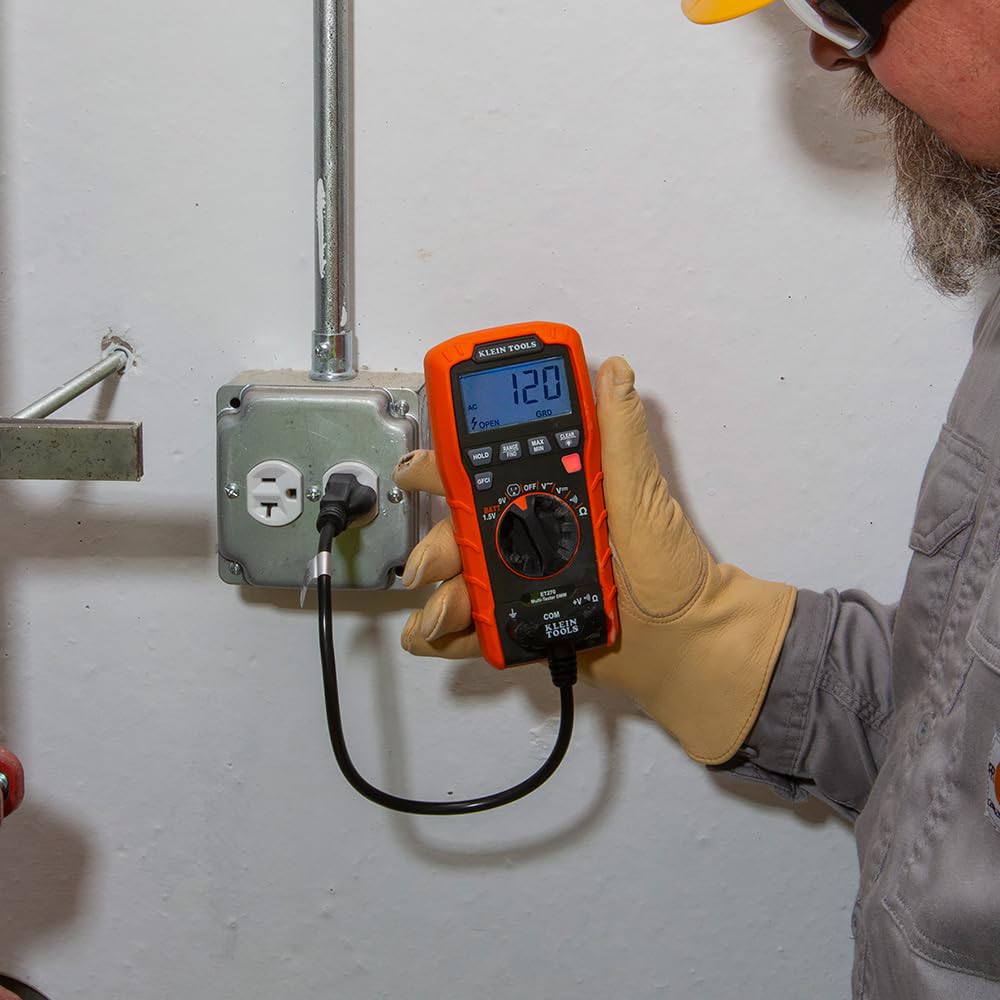 Klein Tools ET270 Auto-Ranging Digital Multi-Tester, AC/DC, Resistance, Continuity, GFCI Receptacle Tester with Test Leads and Receptacle Cord