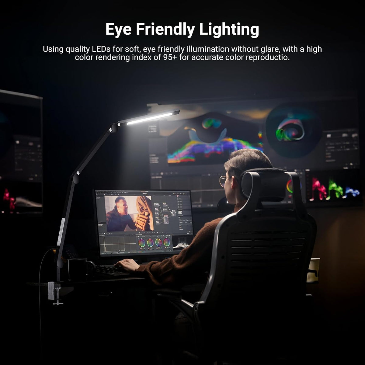 NEEWRE Basics 12W 42.5" Clip On LED Lamp with Dual Light Bar, CRI95+ Bi Color Aluminum Alloy Table Architect Light Dimmable for Home Office Monitor Computer Video Conference Desk Drafting, ME-DL02
