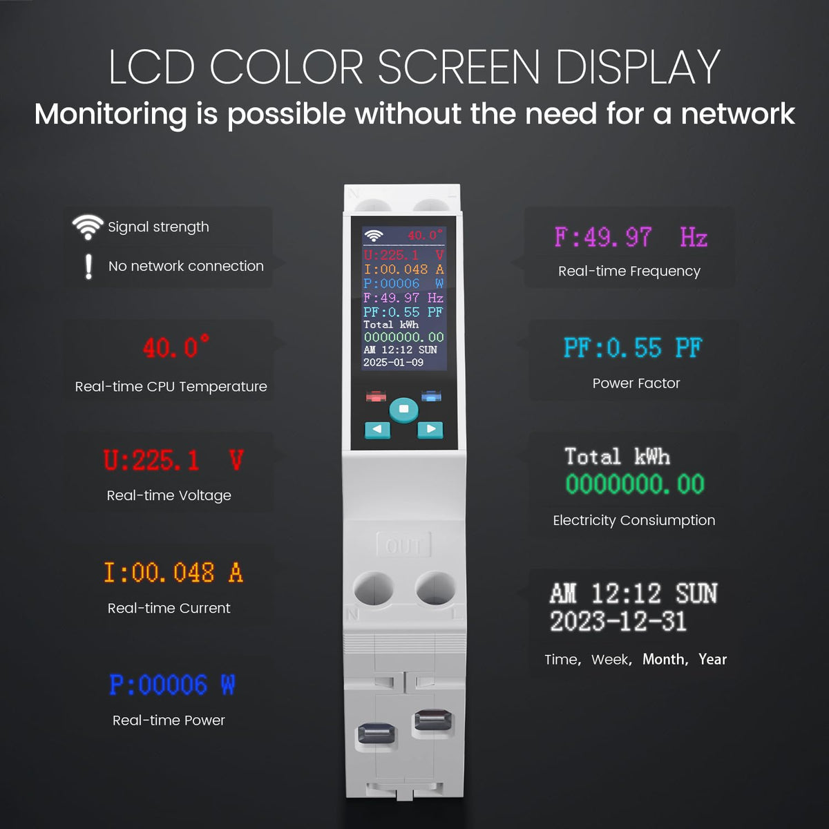 TONGOU Smart Wifi Switch, 1P+N AC90-240V 1-50A, Smart Life/Tuya APP Remote Control, with Power Monitoring, Export/Clear Power Data, DIN Rail Mounted, with LCD Display, Recloser Function, FCC Certified