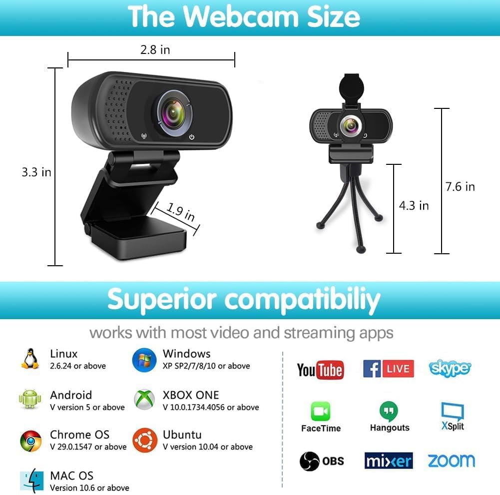 ZIQIAN 1080P HD Webcam with Microphone, 110° FOV, USB Streaming Camera | Plug & Play, PC Webcam with Cover & Tripod, Computer Camera for Laptop & Mac. Works with Zoom, Teams, Twitch for gaming