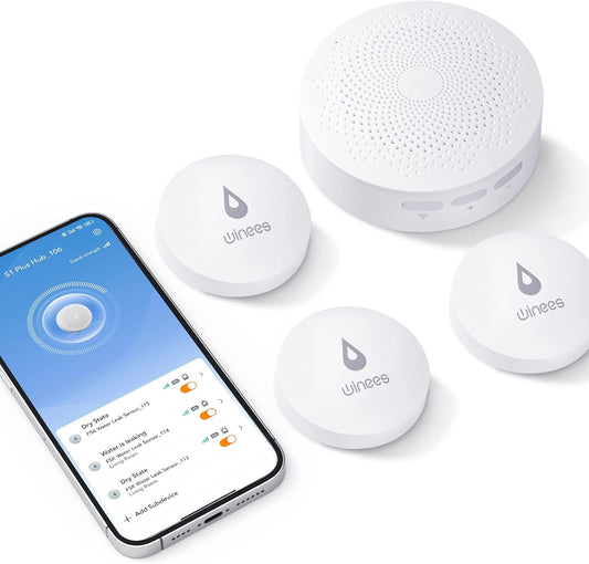 Winees WiFi Water Leak Detector for Home, 3 Pack Water Sensors | with 100dB Adjustable Alarm, Leak Alert Email&SMS Notification, 200M Transmission for Basement, Bathroom, Laundry, IFTTT
