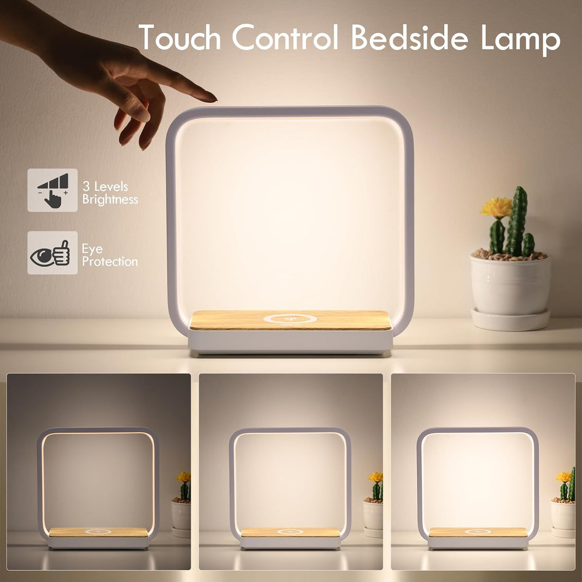 WILIT Bedside Lamp with Qi Wireless Charger, A13 Table lamp 3 Step Dimmable Touch Control Desk Lamp for for Living Room, Bedroom, Kids Room.