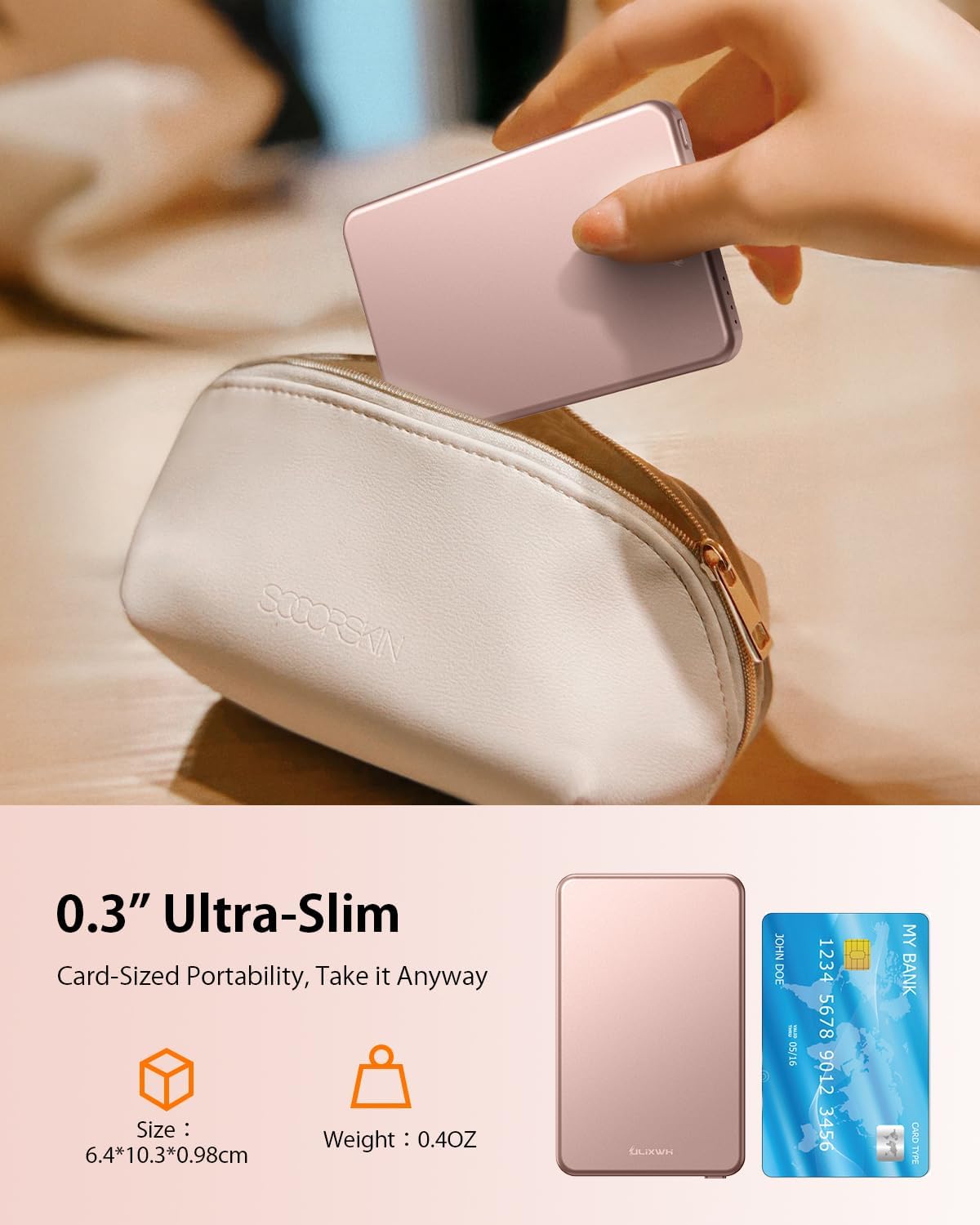 [0.3" Ultra Slim] [Alloy-Made] ULiXWH for Magsafe Portable Charger for iPhone, 2026 Upgrade 5000mAh Fast Charging Magnetic Power Bank, Wireless Battery Pack for iPhone 17 Air 16 15 Pro Max 14 13, Pink