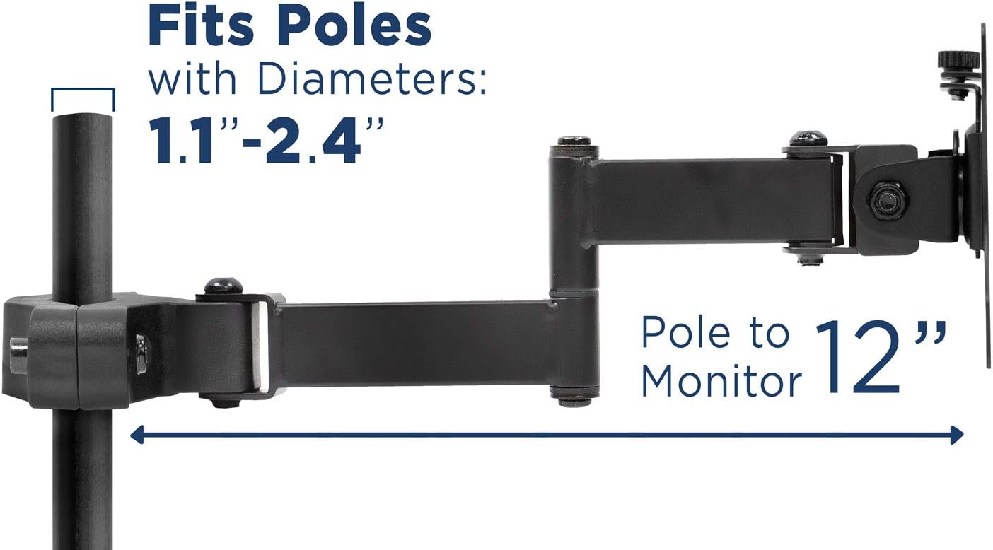 Mount-It! Universal Full Motion Steel Pole Mount with Articulating Arm and Removable VESA Plate for 17 to 32 Inch Monitors & TVs, VESA 75x75 & 100x100 Compatible, Black (MI-391)