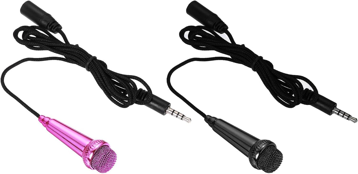 MECCANIXITY 2Pcs Mini Microphone Tiny Microphone Portable Microphone with Covers for Singing Voice Recording Video for Phone Computer Notebook Black, Rose Red