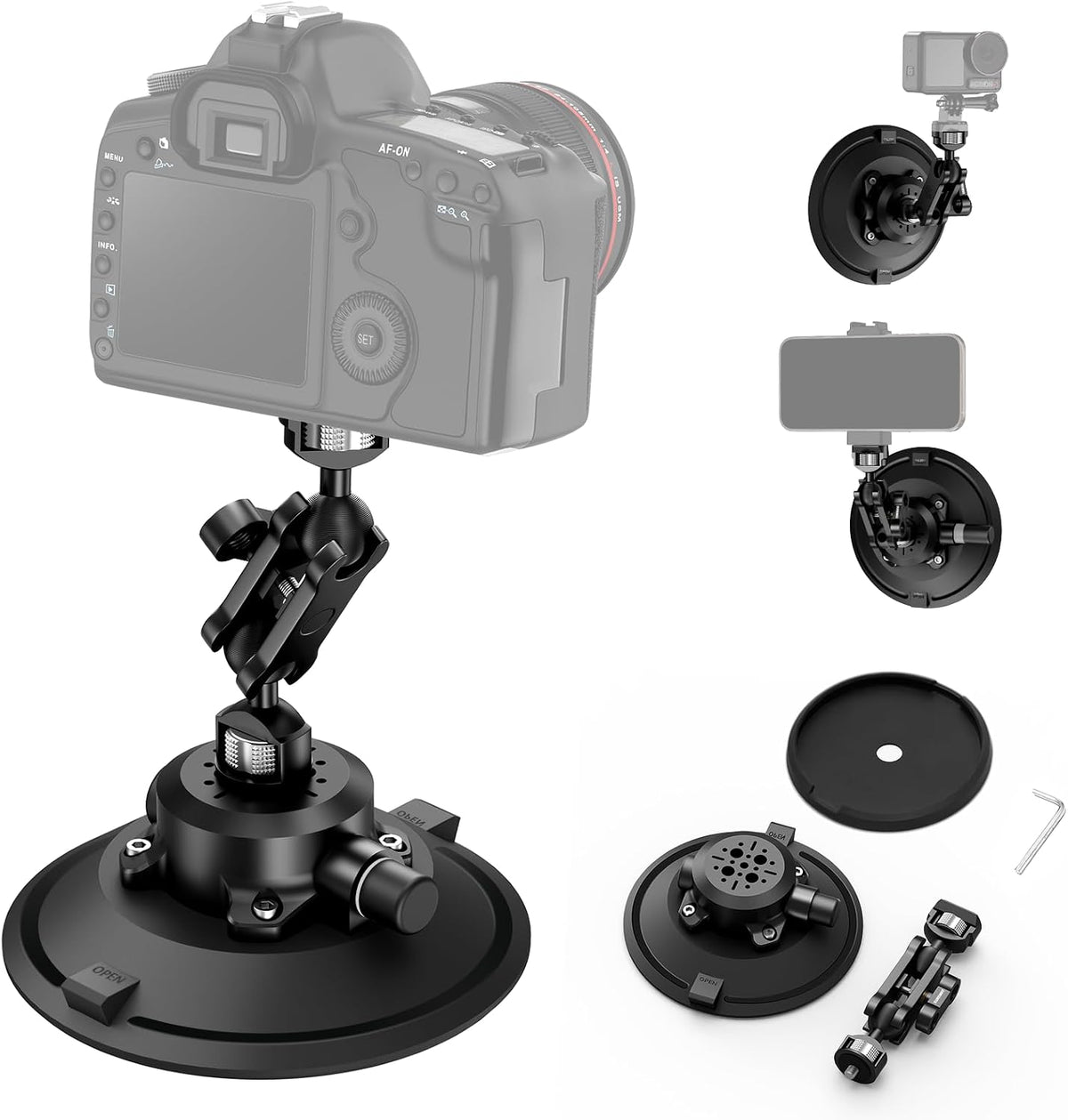 6"/15.2cm Suction Cup Camera Mount with Ball Head Magic Arm.