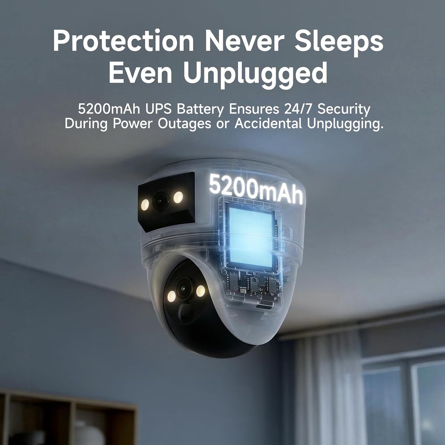 VSTARCAM 2K Dual Lens Security Camera Indoor, Free Cloud & SD Storage, No-Drill Ceiling Mount, 360° PTZ & Wide Angle, WiFi 6 2.4/5G, Color Night Vision, Motion Alerts, 6-Month Battery, 2-Way Talk