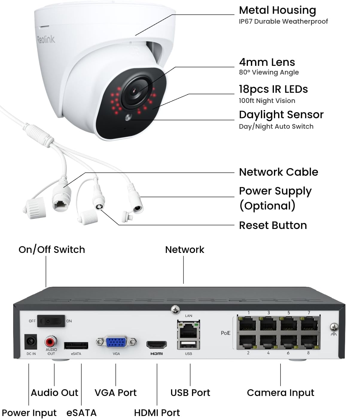 REOLINK 5MP 8CH Home Security Camera System with 2TB HDD RLK8-520D4-5MP