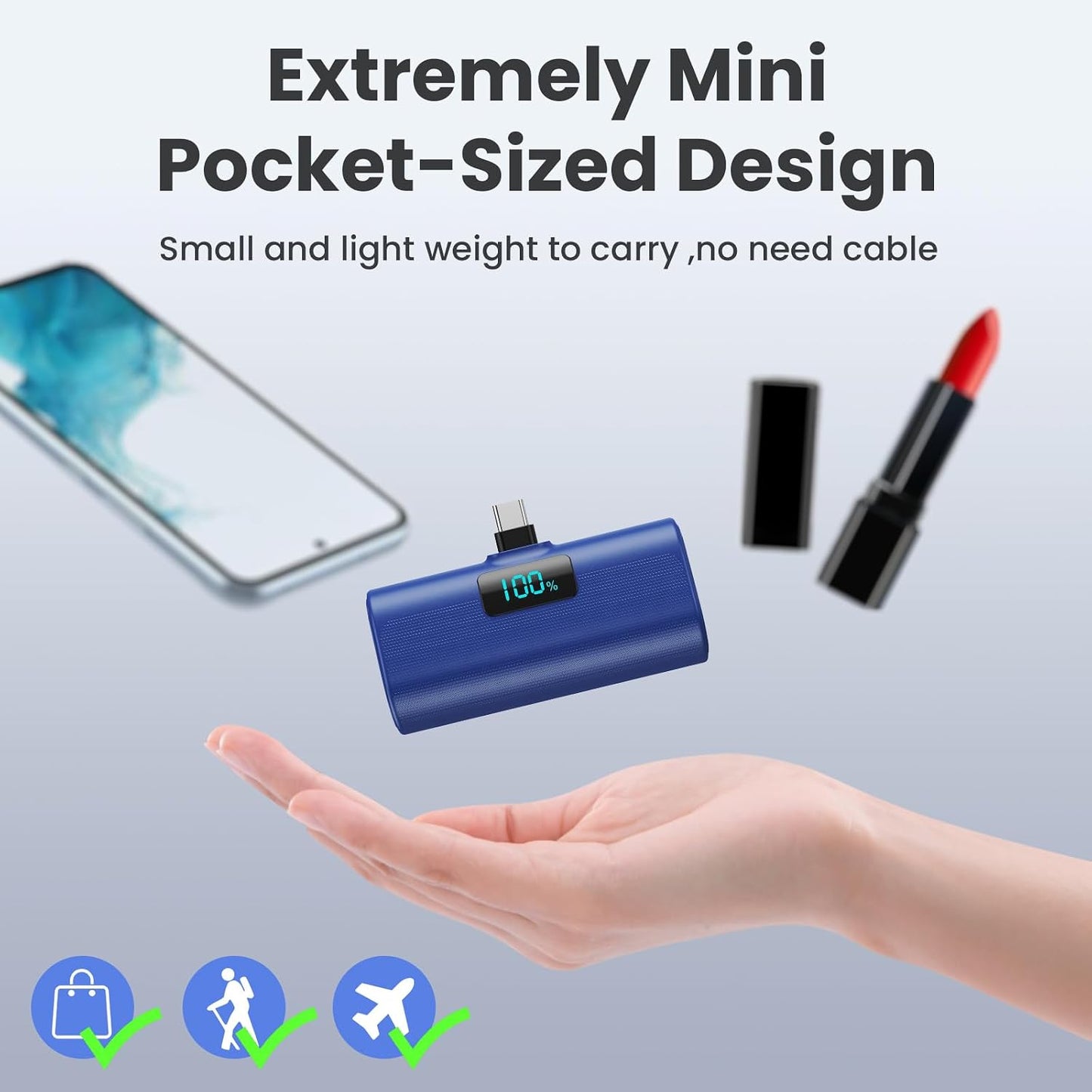 [2-Pack]Portable Charger for iPhone 16/15 Series,5200mAh PD USB C Power Bank Built-in USB-C Connector,Battery Pack Compatible with iPhone 16/16 Plus/16 Pro/16 Pro Max/15 Series,Android(Black+Blue)