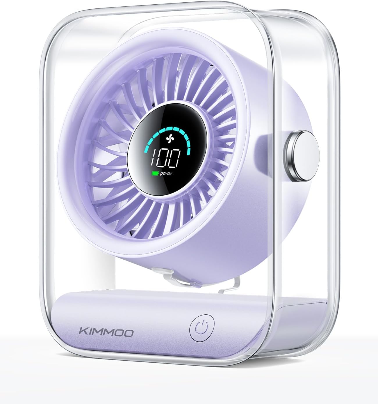 KIMMOO USB Desk Fan, Quiet Table Fan with Turbo Airflow, 100 Speeds, Digital Display, 90° Rotating, Small Rechargeable Battery Desktop Fans for Bedroom Home Office Travel, Lavender