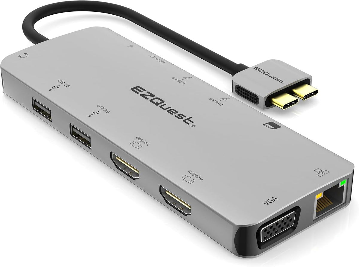 USB C Hub 13 in 2 with 2 HDMI 4K, VGA, 1GBS Ethernet, 2USB A 3.0 Ports, 2 USB A 2.0 Ports, SD/Mico SD and Audio Port for Work and Travel - for MacBook Pro & Air