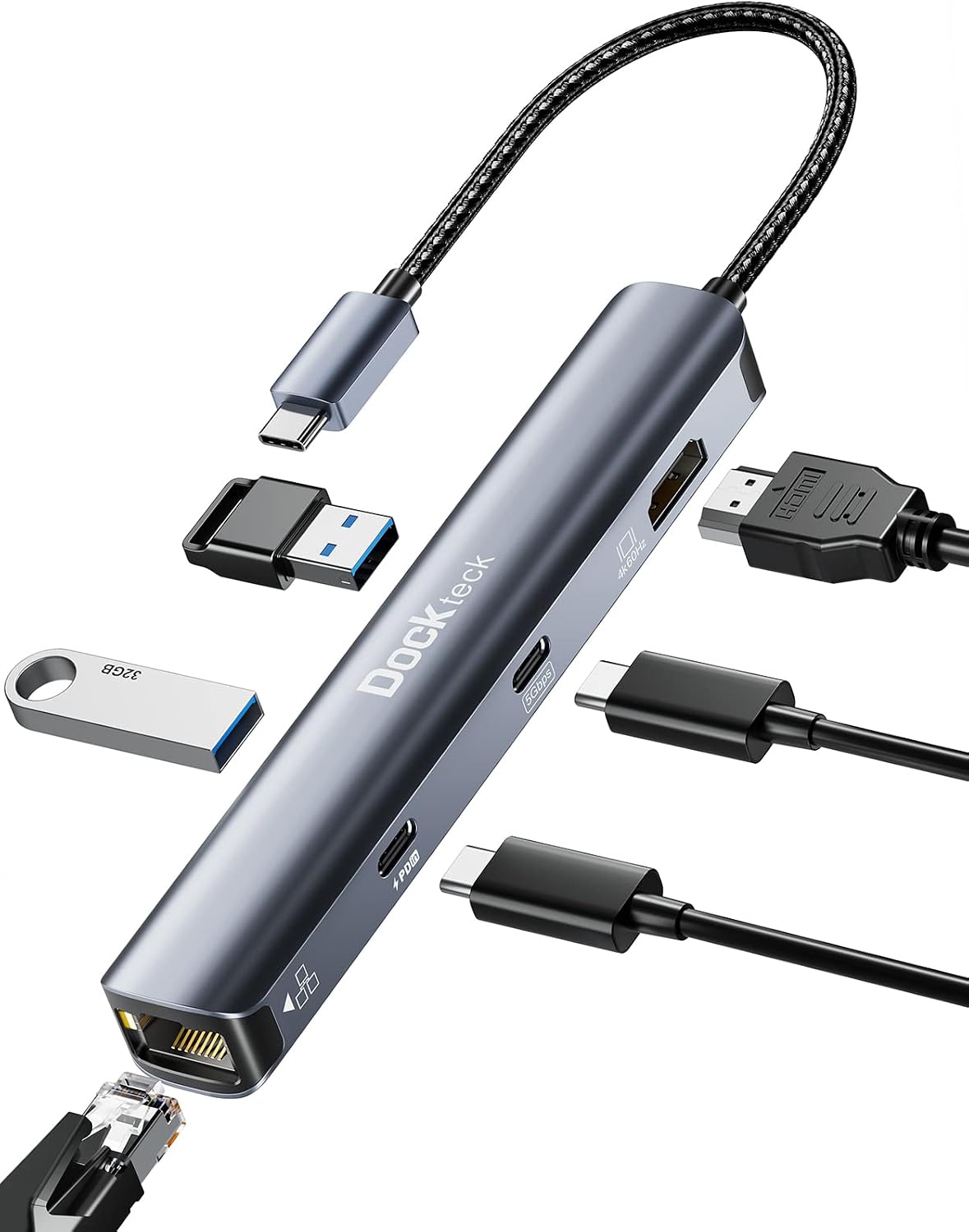 dockteck USB C Hub Multiport Adapter, 7 in 1 USB C Dongle