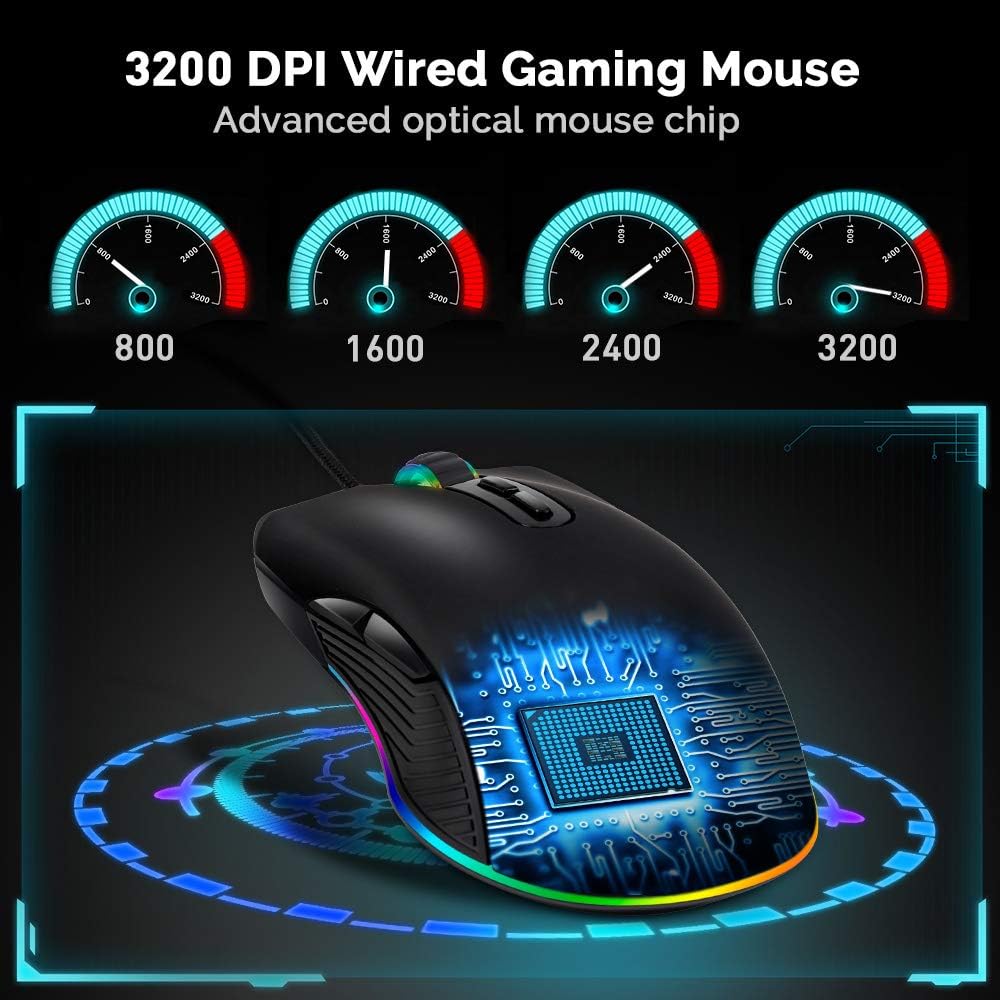 HXMJ RGB LED Gaming Mice,Wired USB C Port for Apple MacBook,Computer or Laptops with Type C Port-Black