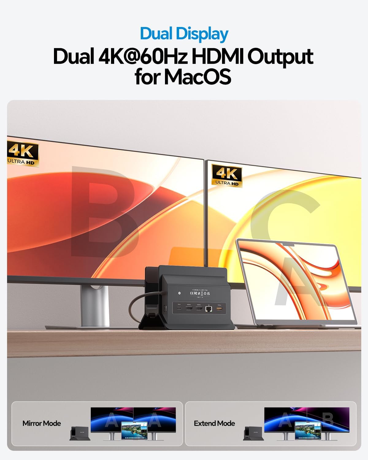 MacBook Docking Station Dual Monitor 4K@60Hz for MacBook Pro/Air M5/M4